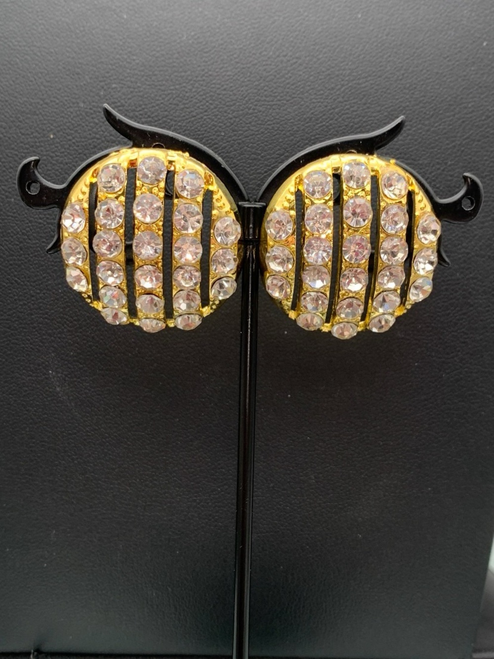 Chunky Gold tone Crystal Stripe pierced Earrings